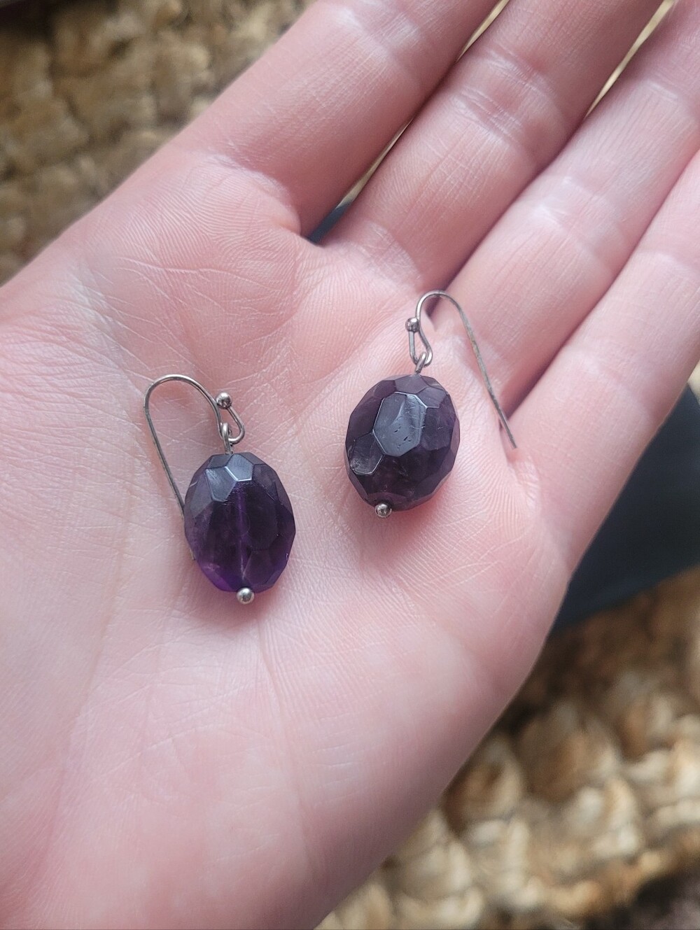 Vintage Amethyst Dangle Earrings, Purple & Silver Toned